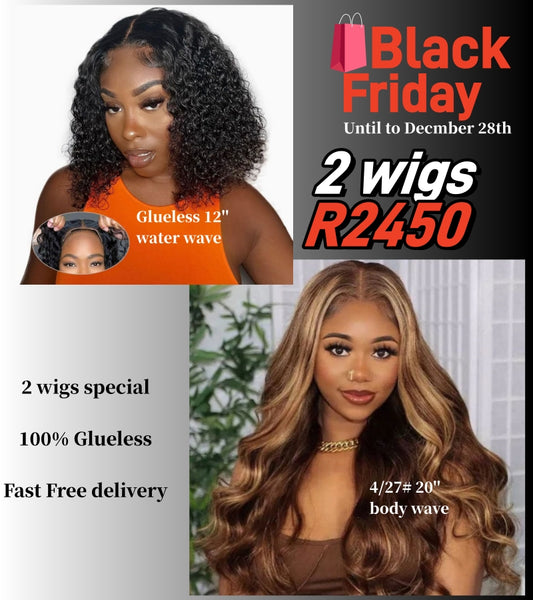 2 Wigs Special Combo 12 inch Glueless Water Wave & 4x1 Body Wave 20”