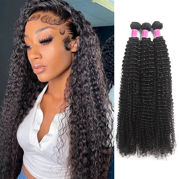 3 Bundles Kinky Curly Human Hair Weave Unprocessed Brazilian Human Hair Extensions