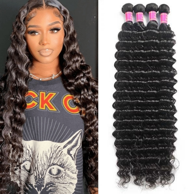 4 Bundles Deep Wave Remy Human Hair Weave