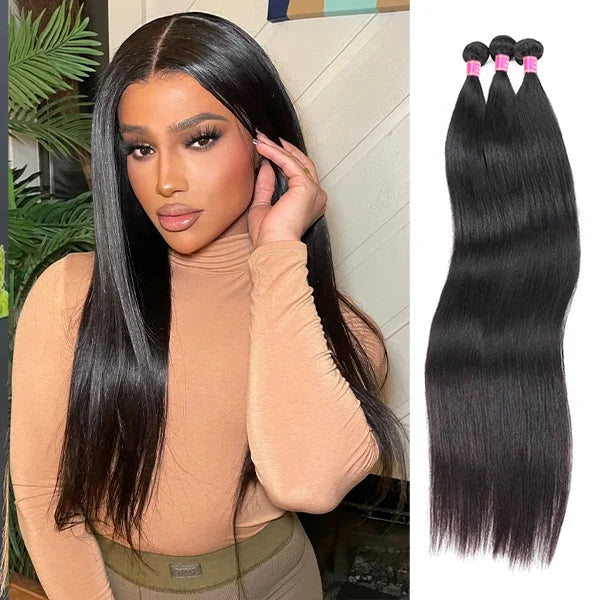 3 Bundles Straight Human Hair Weave Unprocessed Brazilian Human Hair Extensions