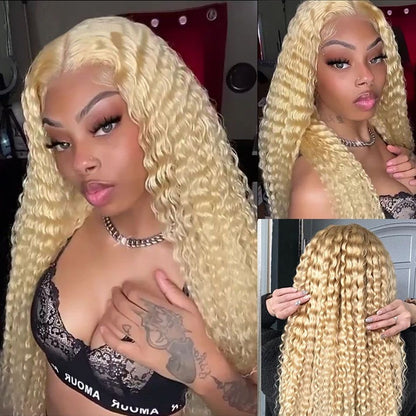 613 Blonde deep wave 13x4 Lace Frontal Wig deep curly