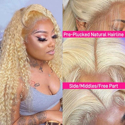 613 Blonde deep wave 13x4 Lace Frontal Wig deep curly