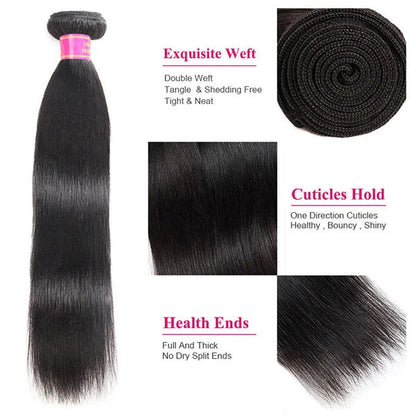 3 Bundles Straight Human Hair Weave Unprocessed Brazilian Human Hair Extensions