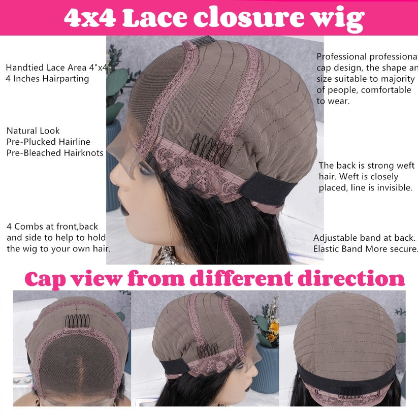 Body wave 4x4 lace closure bob wig 1 part/ middle part/ 3 part