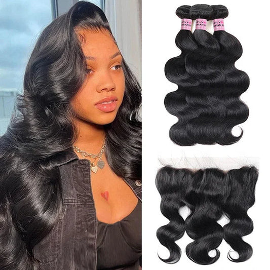 3 Bundles with 13x4 Lace Frontal Body wave Human Hair Peruvian Virgin Hair