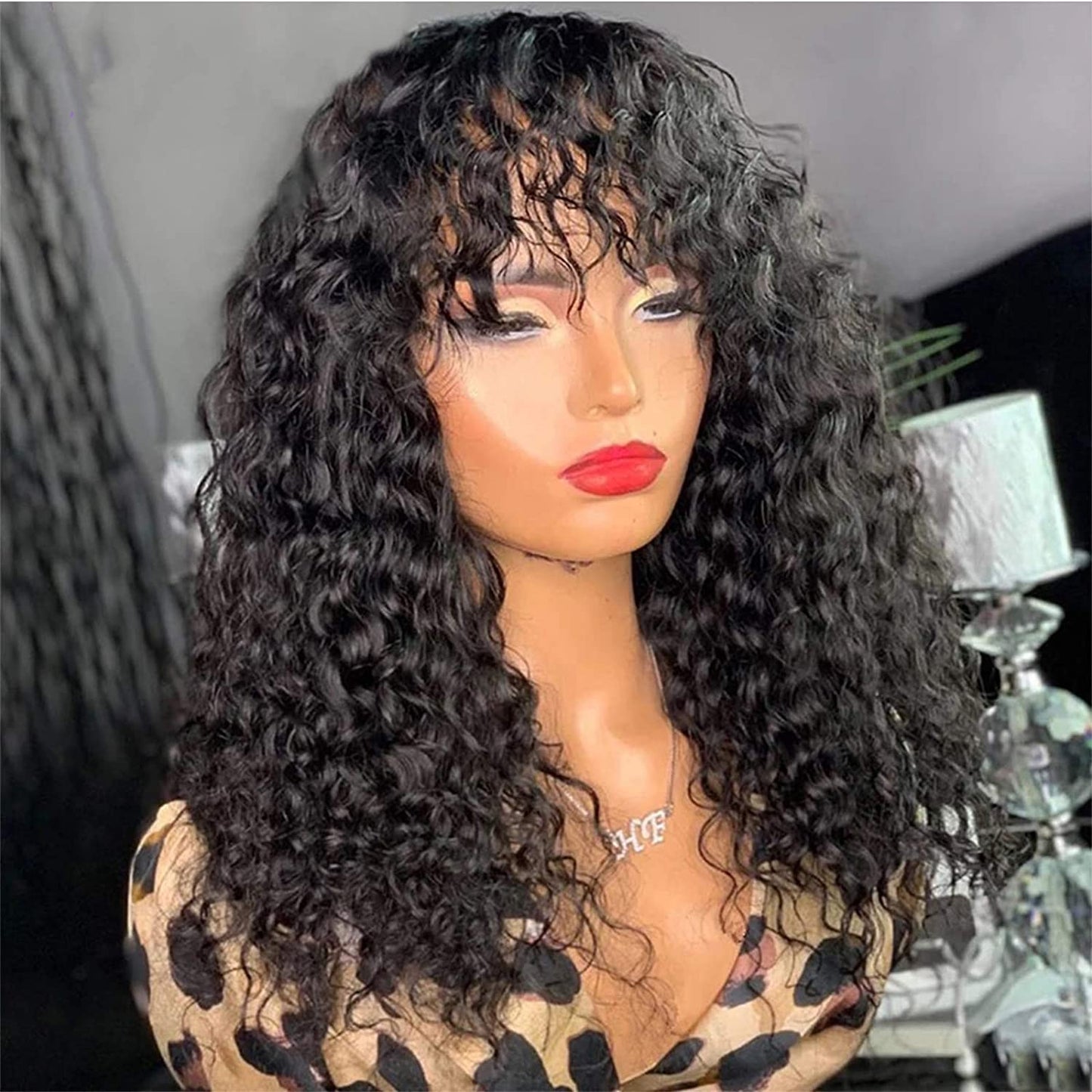 Bangs wig Human Hair fringe wig water wave curls