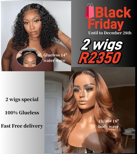 2 Wigs Special Combo 14 inch Glueless Water Wave & 4x1 Body Wave 18”