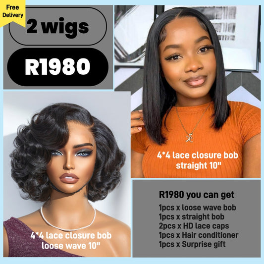 2 Wigs Combo Human Hair Wigs Special