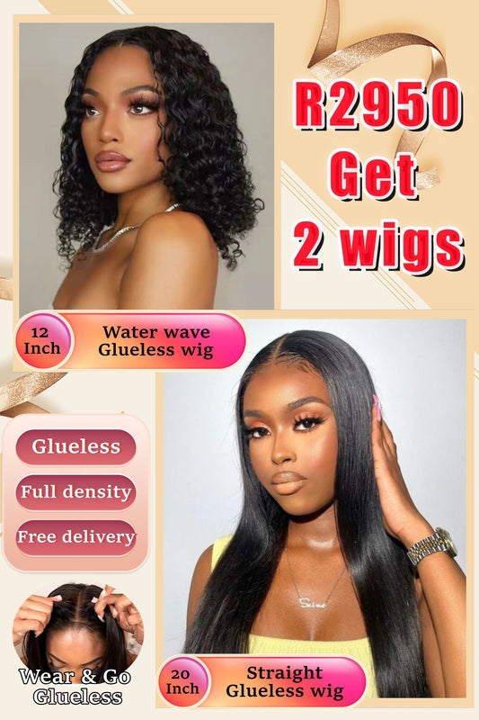 Glueless 2 Wigs Special Combo Water Water 12 inch & Straight 20 inch