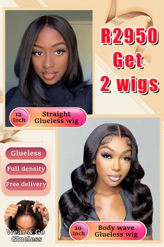 Glueless 2 Wigs Special Combo Straight 12 inch & Body Wave 20 inch