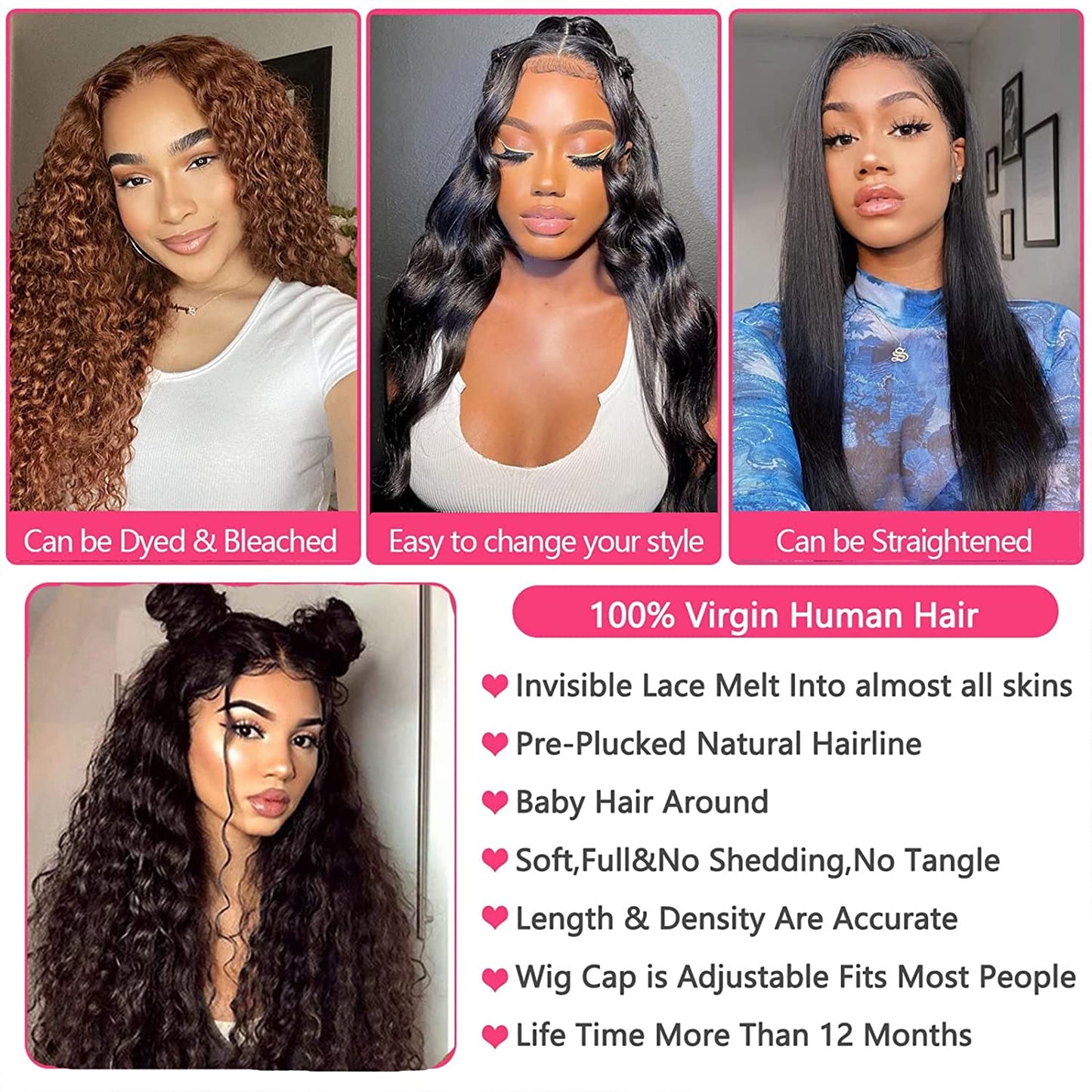 Deep wave 4x4 lace closure wig 1 part/ middle part/ 3 part