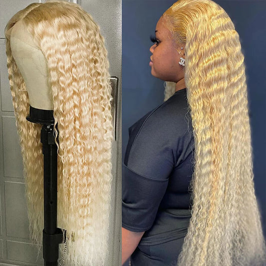 613 Blonde deep wave 13x4 Lace Frontal Wig deep curly