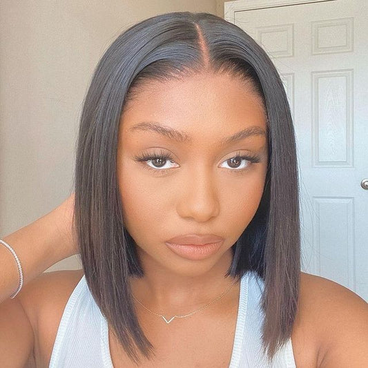 Straight 4x1 middle part lace closure bob wig